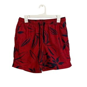 Michael Kors Red and Black Leaf Print Swim Trunks